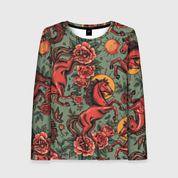 Женский лонгслив Красный конь и розы
