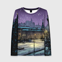 Лонгслив женский Ночь в новогодней Москве, цвет: 3D-принт