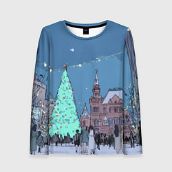 Лонгслив женский Новогодняя елка в центре Москвы, цвет: 3D-принт