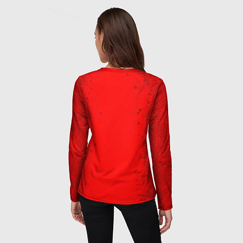 Женский лонгслив Белая эмблема hitman на красном / 3D-принт – фото 4