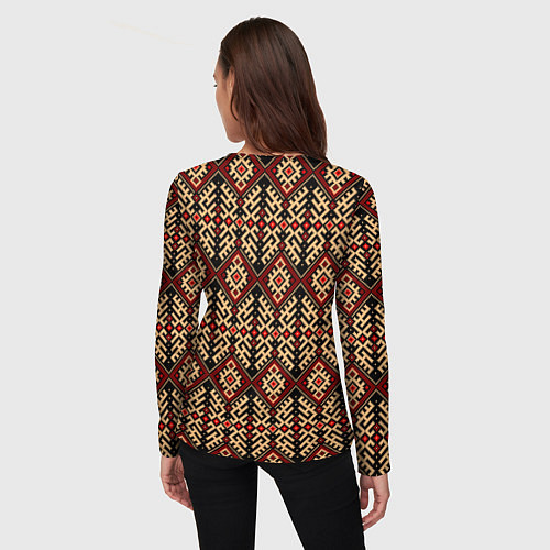 Женский лонгслив Славянский вышивной орнамент макошь / 3D-принт – фото 4