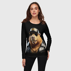 Лонгслив женский Капибара в бейсболке, цвет: 3D-принт — фото 2