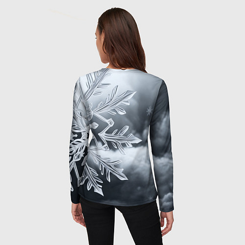 Женский лонгслив Снежинка на черно белое / 3D-принт – фото 4