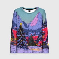 Лонгслив женский Новогодние елки в горном городке, цвет: 3D-принт