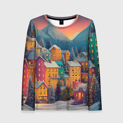 Лонгслив женский Новогодний город в горах, цвет: 3D-принт