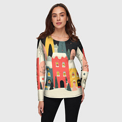 Лонгслив женский Разноцветные новогодние дома, цвет: 3D-принт — фото 2