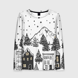 Лонгслив женский Заснеженный черно-белый город, цвет: 3D-принт