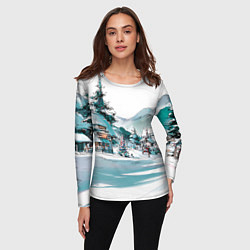 Лонгслив женский Дома и елки - Новый год, цвет: 3D-принт — фото 2