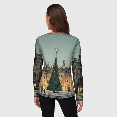 Женский лонгслив Новогодняя елка во дворе / 3D-принт – фото 4
