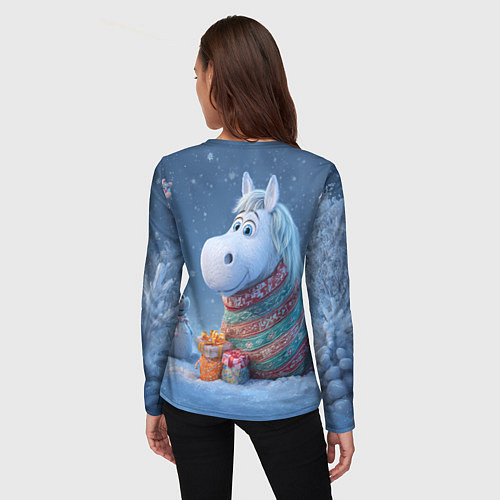 Женский лонгслив Новогодняя лошадь с подарками / 3D-принт – фото 4