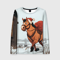 Лонгслив женский Лошадка везет новогодние подарки, цвет: 3D-принт