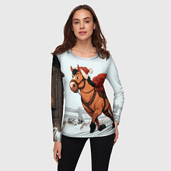 Лонгслив женский Лошадка везет новогодние подарки, цвет: 3D-принт — фото 2