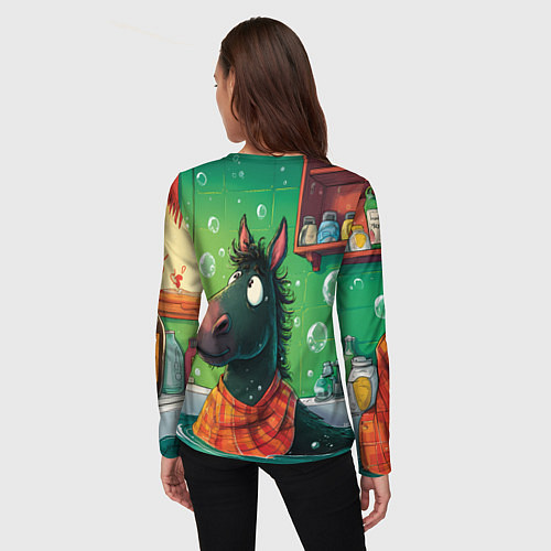 Женский лонгслив Лошадь моется в ванной / 3D-принт – фото 4