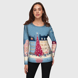 Лонгслив женский Новогоднее гуляние у красной елки, цвет: 3D-принт — фото 2
