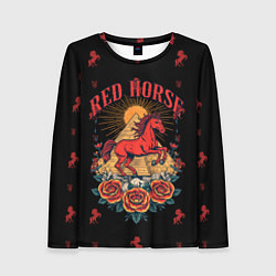 Женский лонгслив Красная лошадь на фоне пирамиды