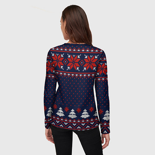 Женский лонгслив Новогодний вязаный узор / 3D-принт – фото 4