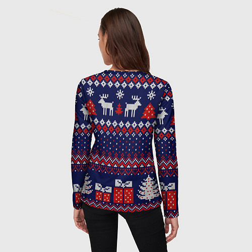 Женский лонгслив Новогодний вязаный паттерн / 3D-принт – фото 4