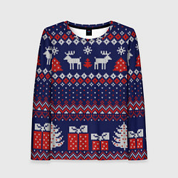 Лонгслив женский Новогодний вязаный паттерн, цвет: 3D-принт