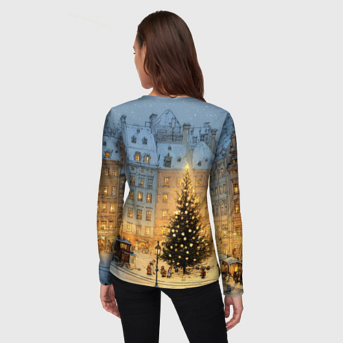 Женский лонгслив Новый год в старом уютном городе / 3D-принт – фото 4