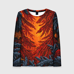 Лонгслив женский Новогодние ветки елок, цвет: 3D-принт