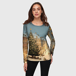Лонгслив женский Елка во дворе города, цвет: 3D-принт — фото 2