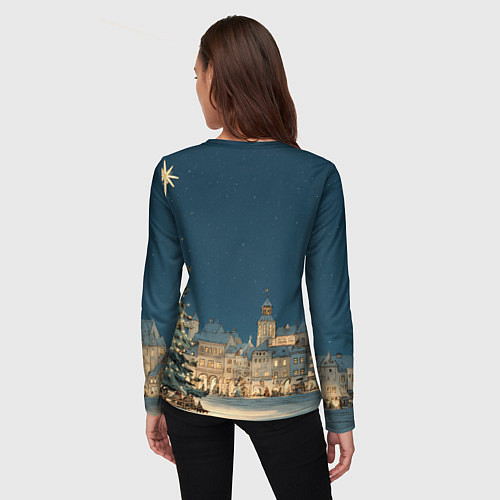 Женский лонгслив Новогодняя атмосфера в городе / 3D-принт – фото 4
