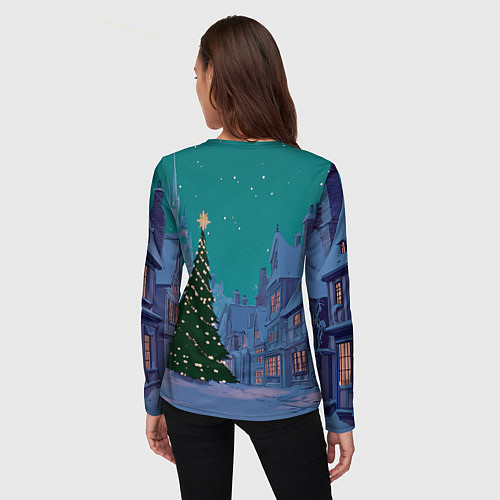 Женский лонгслив Зеленая новогодняя елка во вдоре / 3D-принт – фото 4
