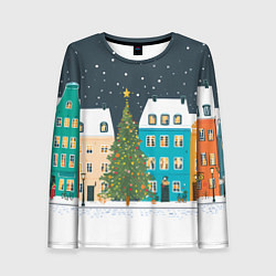 Женский лонгслив Новогодний снежный город