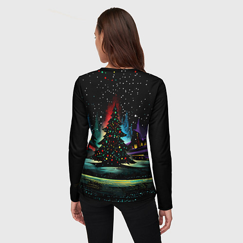 Женский лонгслив Новый год на черном фоне / 3D-принт – фото 4