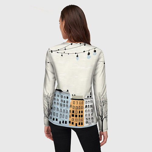 Женский лонгслив С новым годом - новогодний городок / 3D-принт – фото 4