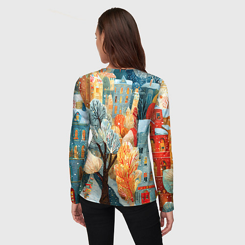 Женский лонгслив Разноцветные новогодние домики / 3D-принт – фото 4