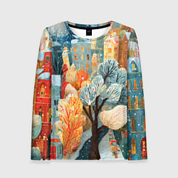 Женский лонгслив Разноцветные новогодние домики