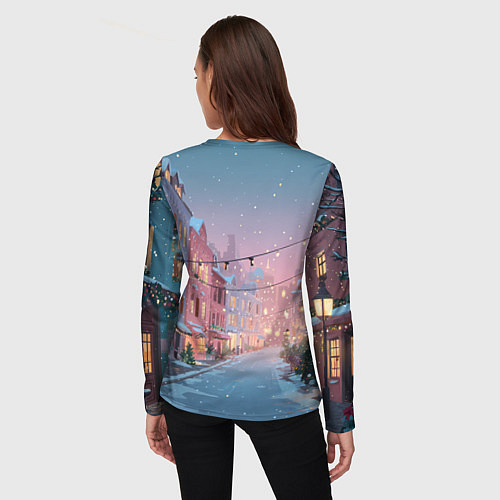 Женский лонгслив Новогодняя улица / 3D-принт – фото 4