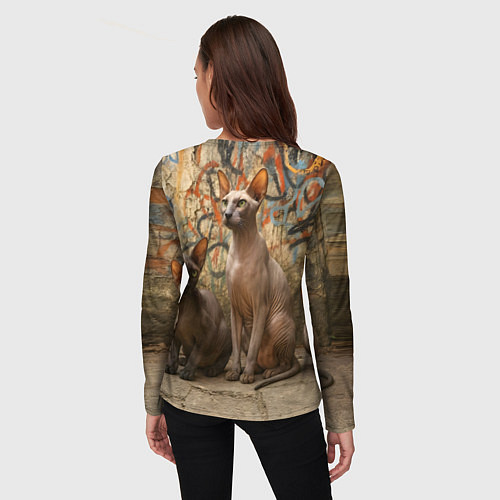 Женский лонгслив Петерболды сидят на фоне стены с граффити / 3D-принт – фото 4