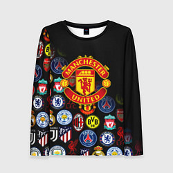 Лонгслив женский Манчестер логотипы команд, цвет: 3D-принт