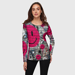 Лонгслив женский Розовые смайлы граффити, цвет: 3D-принт — фото 2