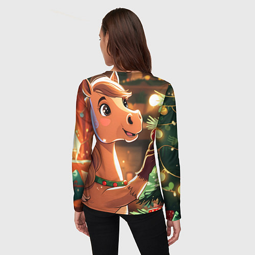 Женский лонгслив Лошадка наряжает елку / 3D-принт – фото 4