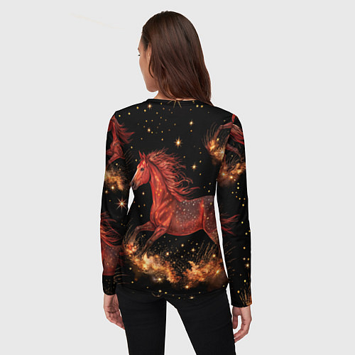 Женский лонгслив Огненные лошади - паттерн / 3D-принт – фото 4