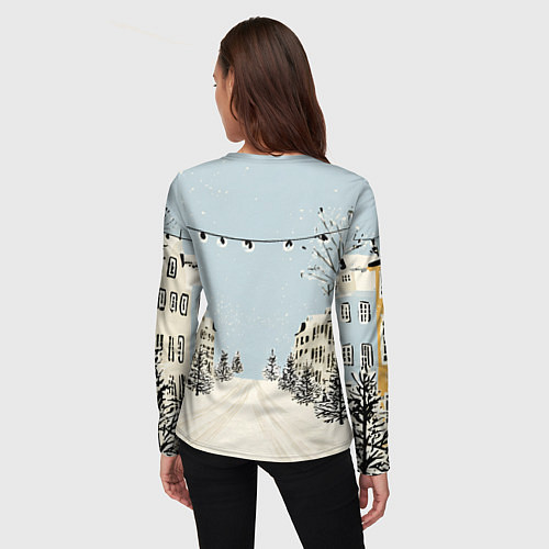Женский лонгслив Милая новогодняя лошадка с шарфом / 3D-принт – фото 4