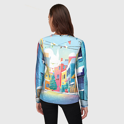 Женский лонгслив Лошадка с новогоднем венком / 3D-принт – фото 4