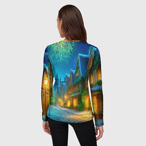 Женский лонгслив Новогодняя лошадка жует елочные ветки / 3D-принт – фото 4