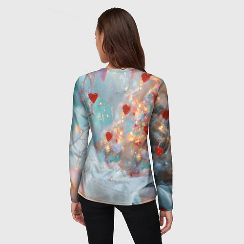 Женский лонгслив Рыжий новогодний котенок с сердечком / 3D-принт – фото 4