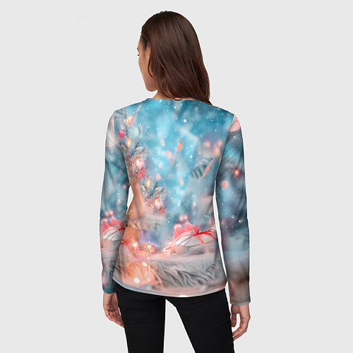 Женский лонгслив Котенок и гирлянда из сердечек / 3D-принт – фото 4
