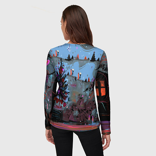 Женский лонгслив Кошка празднует Новый год / 3D-принт – фото 4