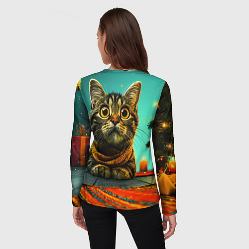 Женский лонгслив Котик под елкой / 3D-принт – фото 4
