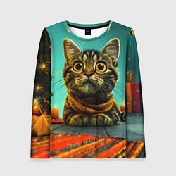 Женский лонгслив Котик под елкой