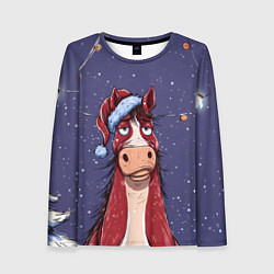 Лонгслив женский Новогодняя лошадь символ 2026 года, цвет: 3D-принт