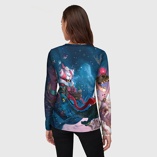 Женский лонгслив Санта с динозавром / 3D-принт – фото 4