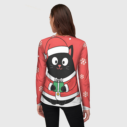 Женский лонгслив Новогодний котик с подарком / 3D-принт – фото 4