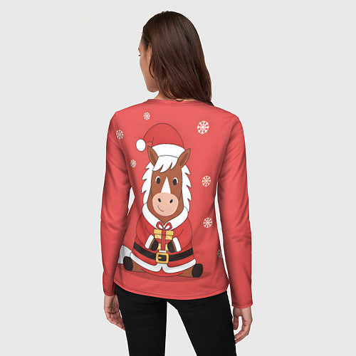 Женский лонгслив Новогодняя лошадка с подарком / 3D-принт – фото 4
